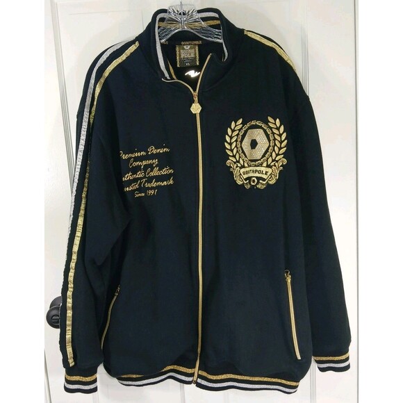 Vintage Y2K Southpole Track Jacket Mens XL Black Gold Zip Up Hip Hop StreetWear - Picture 2 of 16